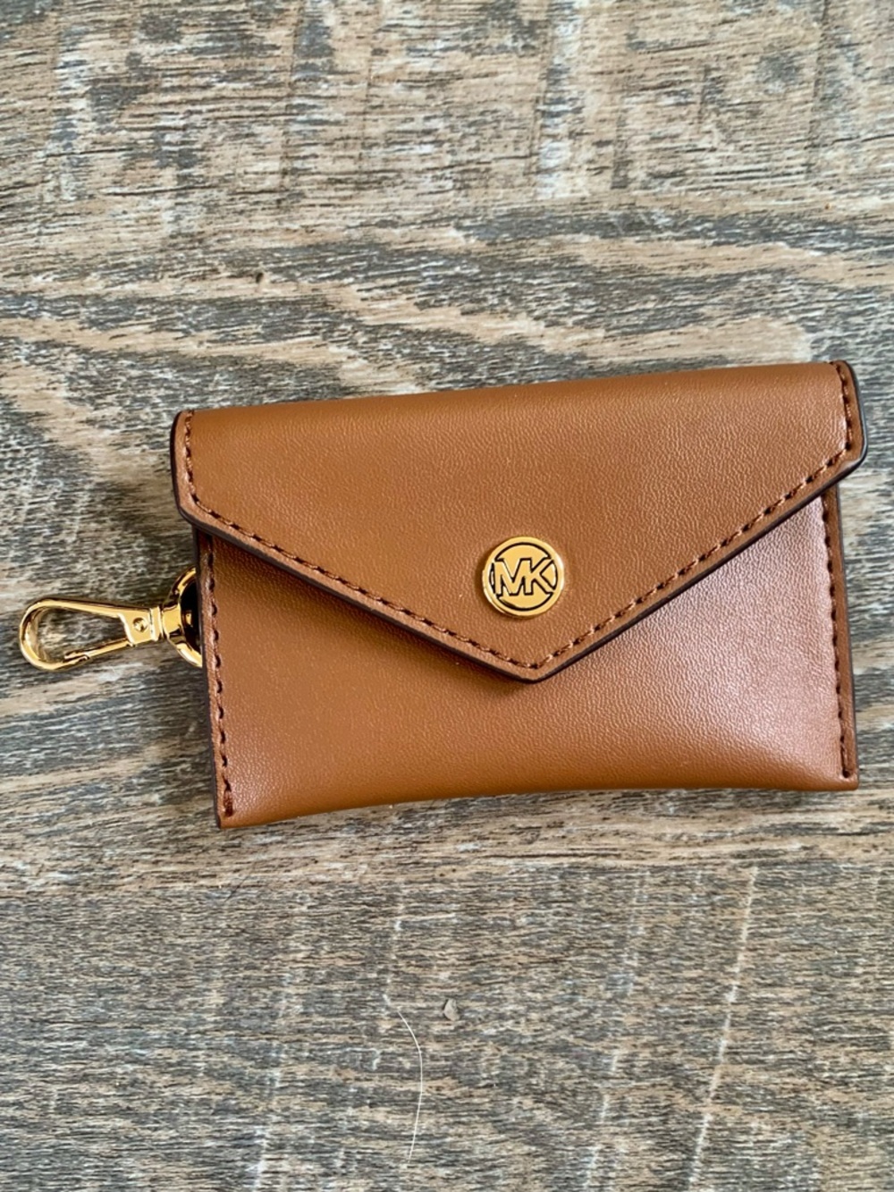 Michael Kors Tan/Brown Leather Envelope Key Card Case with Gold Hardware